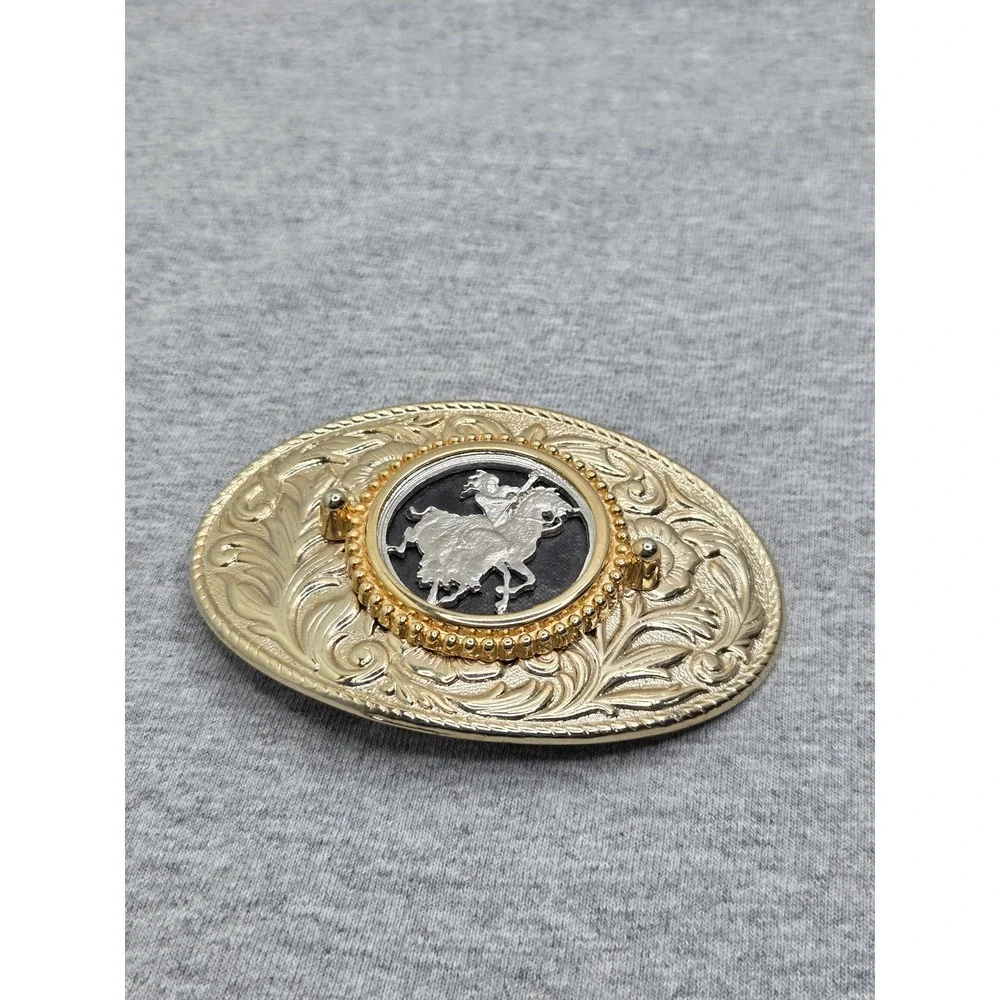 Vintage Southwestern Filigree Native American Hunting Buffalo Belt Buckle